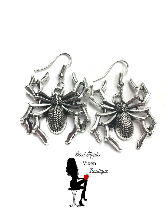 Silver Plated Spider Earrings - Red Apple Vixen Boutique