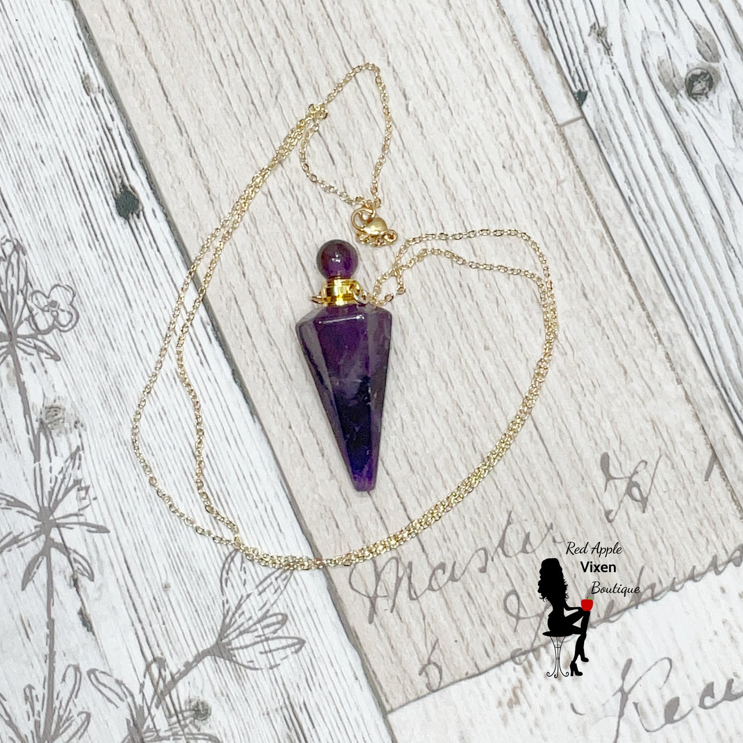 Amethyst Perfume Bottle Necklace - Sassy Chick Clothing