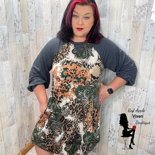 Animal and Paisley Mix Print Dress - Sassy Chick Clothing