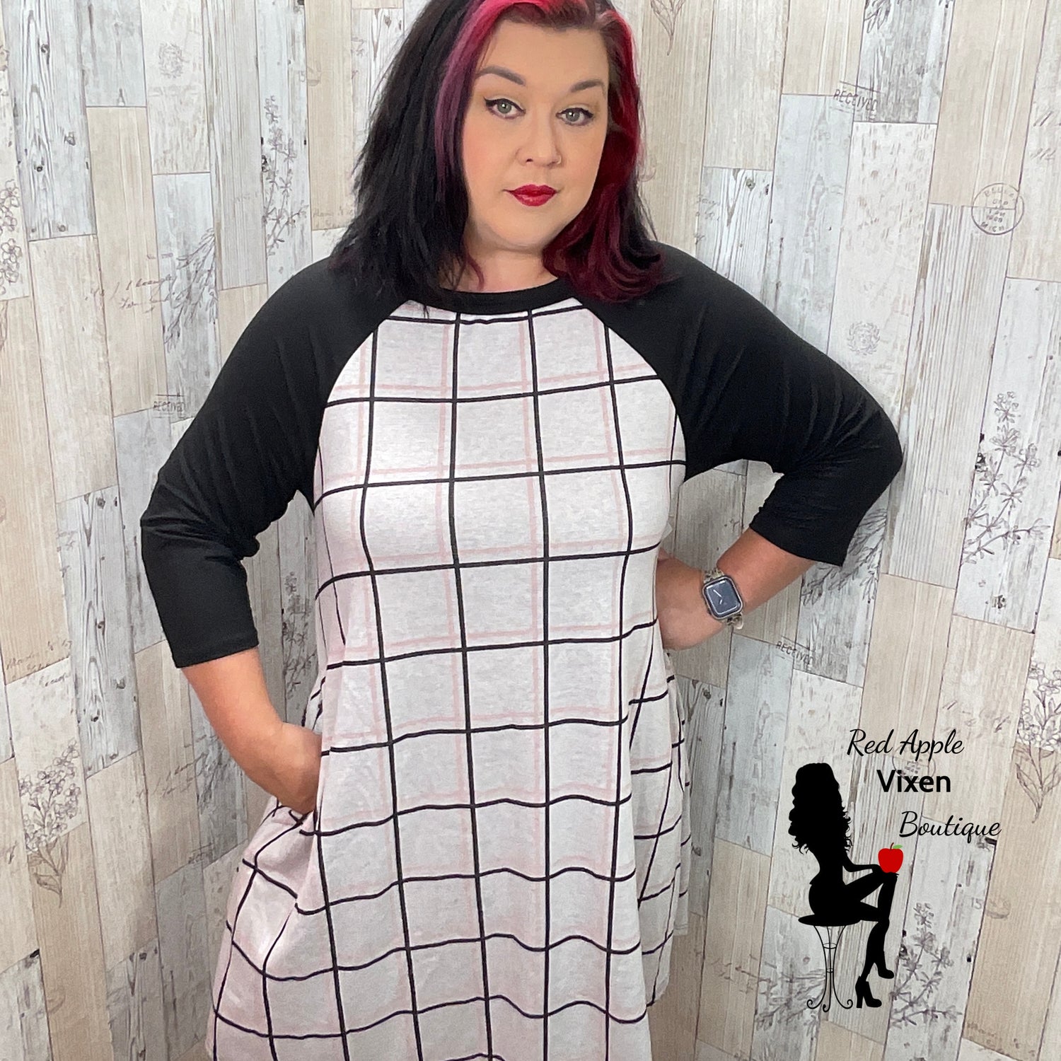 Black and Pink Checker Contrast Dress - Sassy Chick Clothing