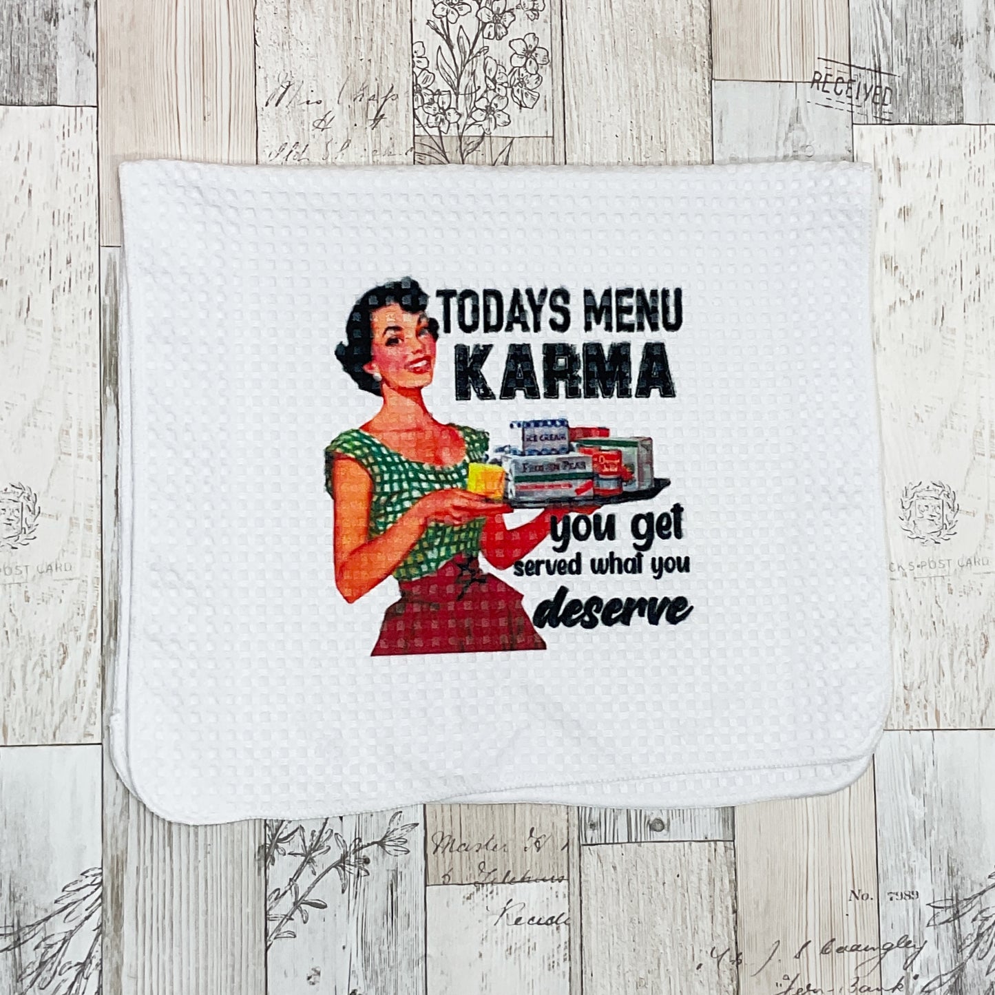 Karma is Served Dish Towel - Sassy Chick Clothing