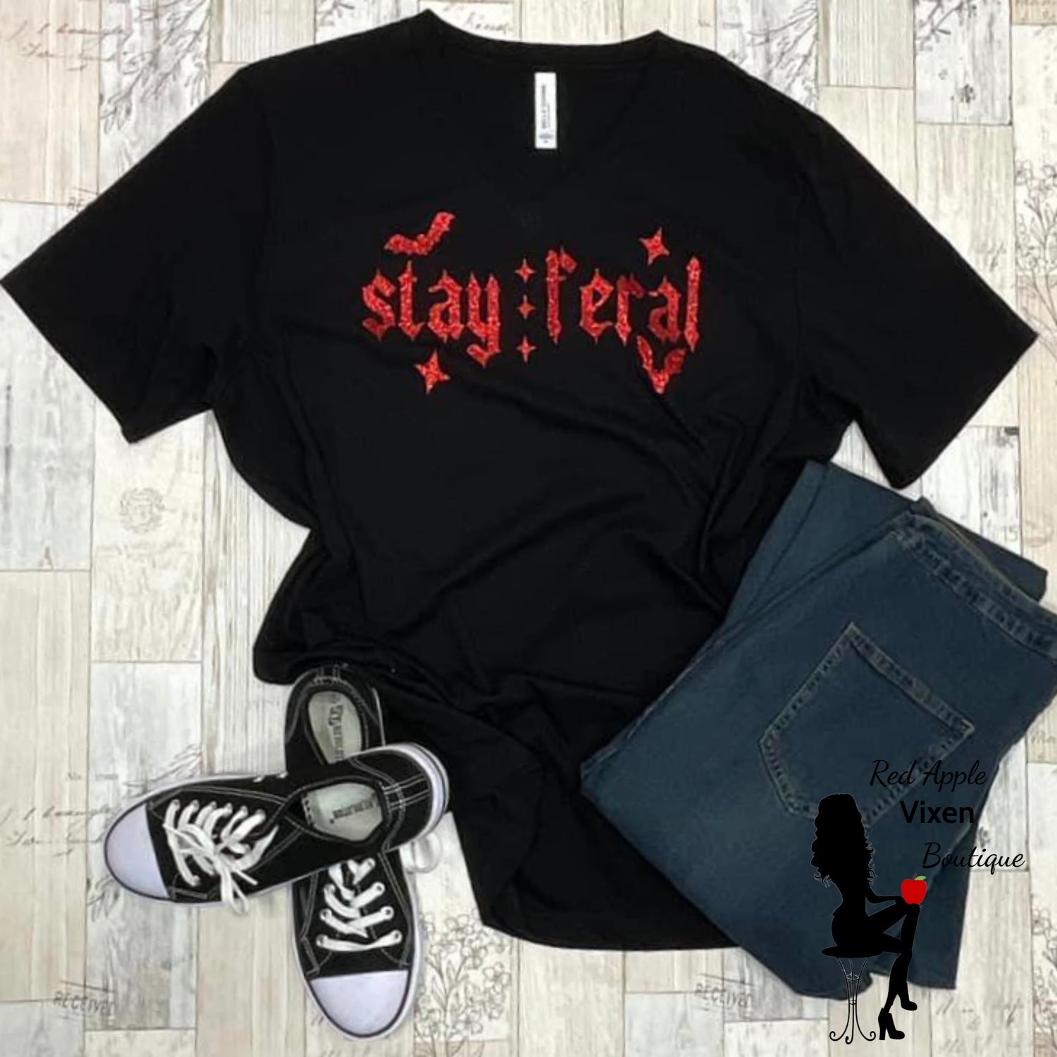 Stay Feral V Neck Graphic Tee - Sassy Chick Clothing