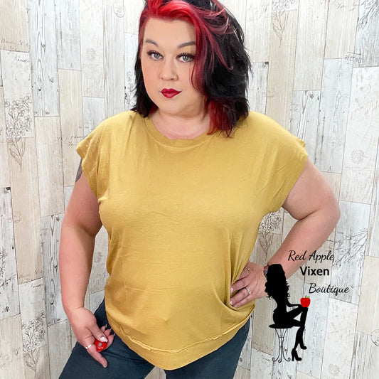 Webbed Cut Out Top Mustard - Sassy Chick Clothing
