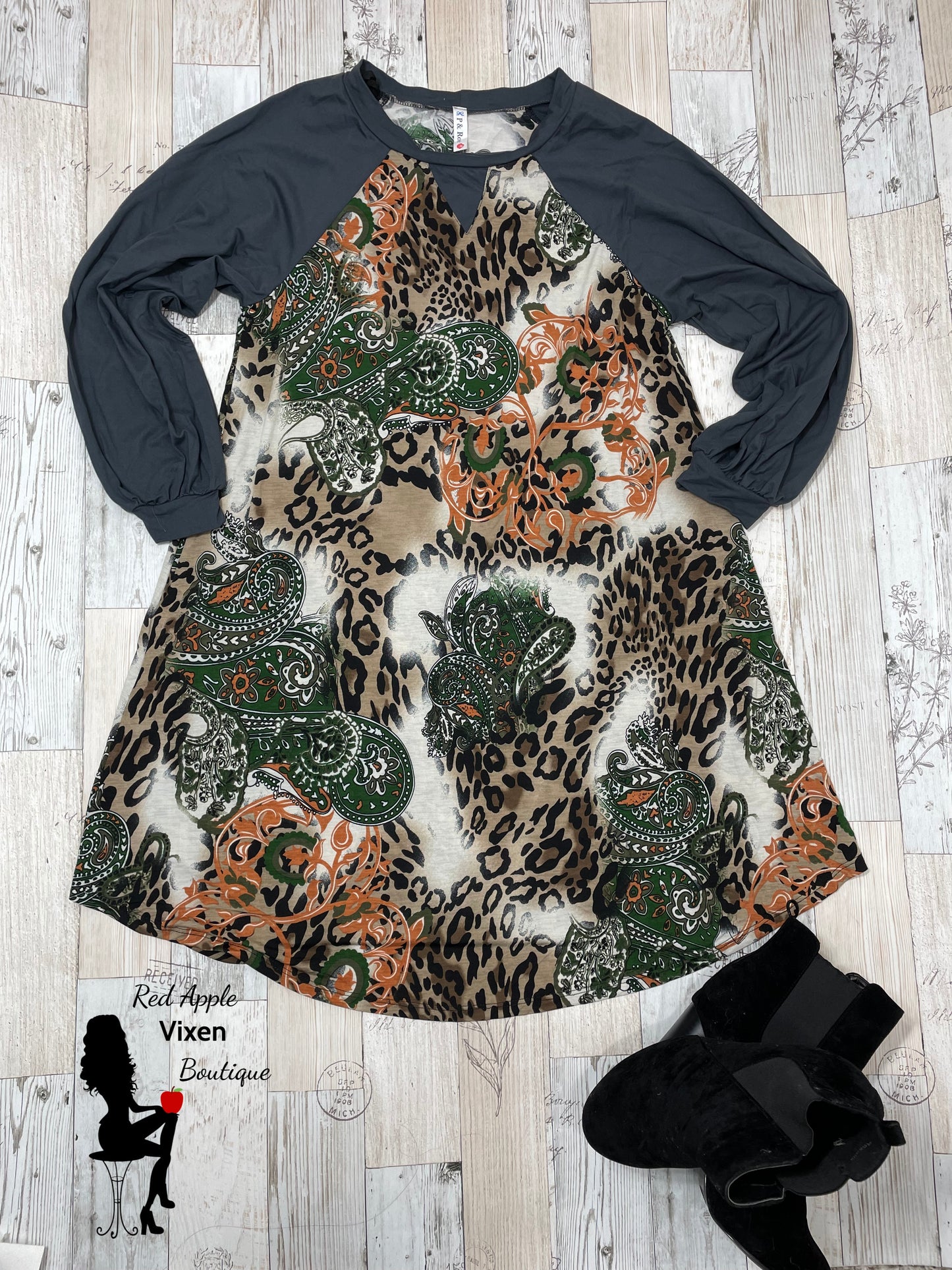 Animal and Paisley Mix Print Dress - Red Apple Vixen Boutique