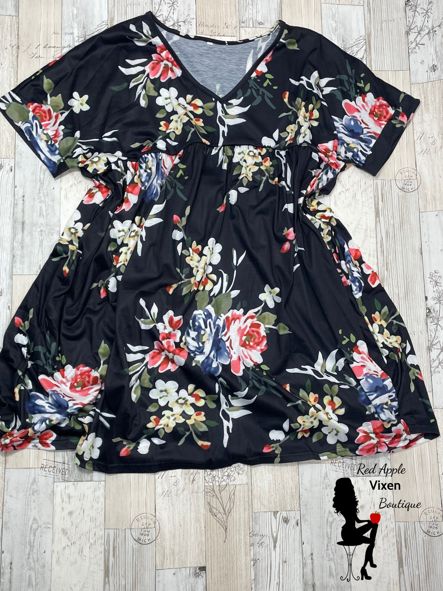 Black Floral Babydoll Dress  Size 2XLarge - Red Apple Vixen Boutique