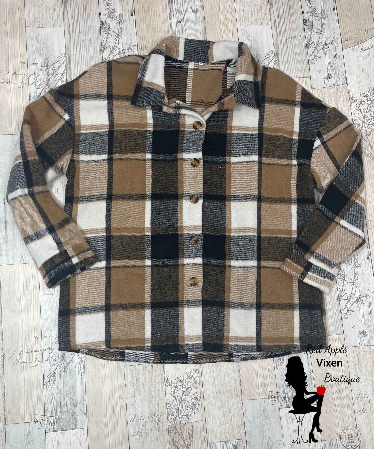 Grey and Tan Plaid Shacket - Red Apple Vixen Boutique