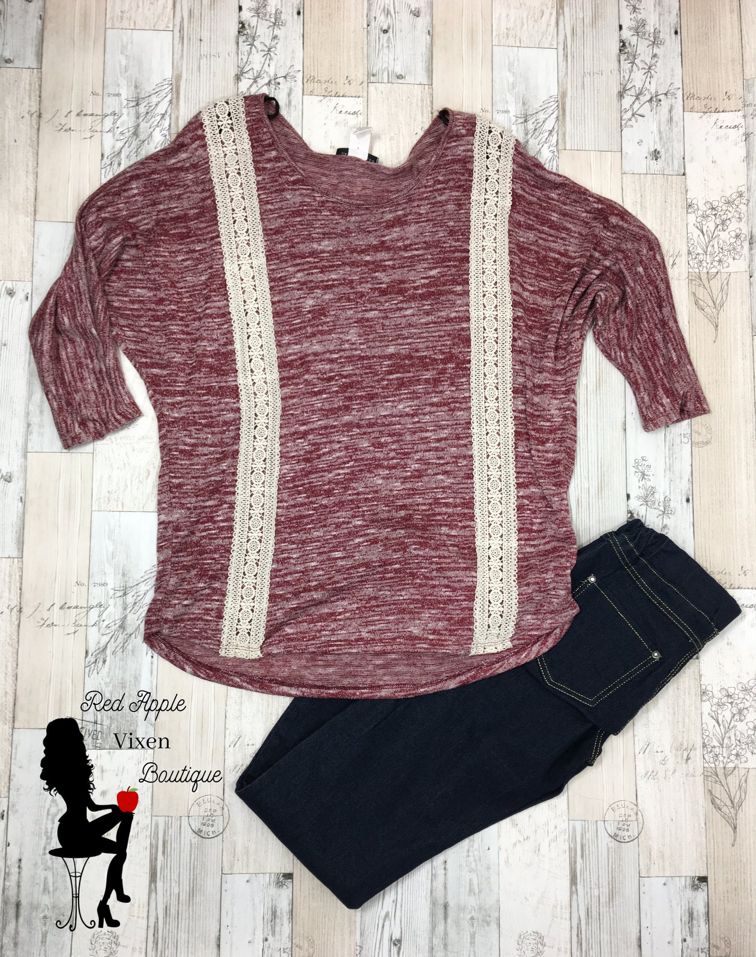 Burgundy Long Sleeve Knit Blouse - Red Apple Vixen Boutique