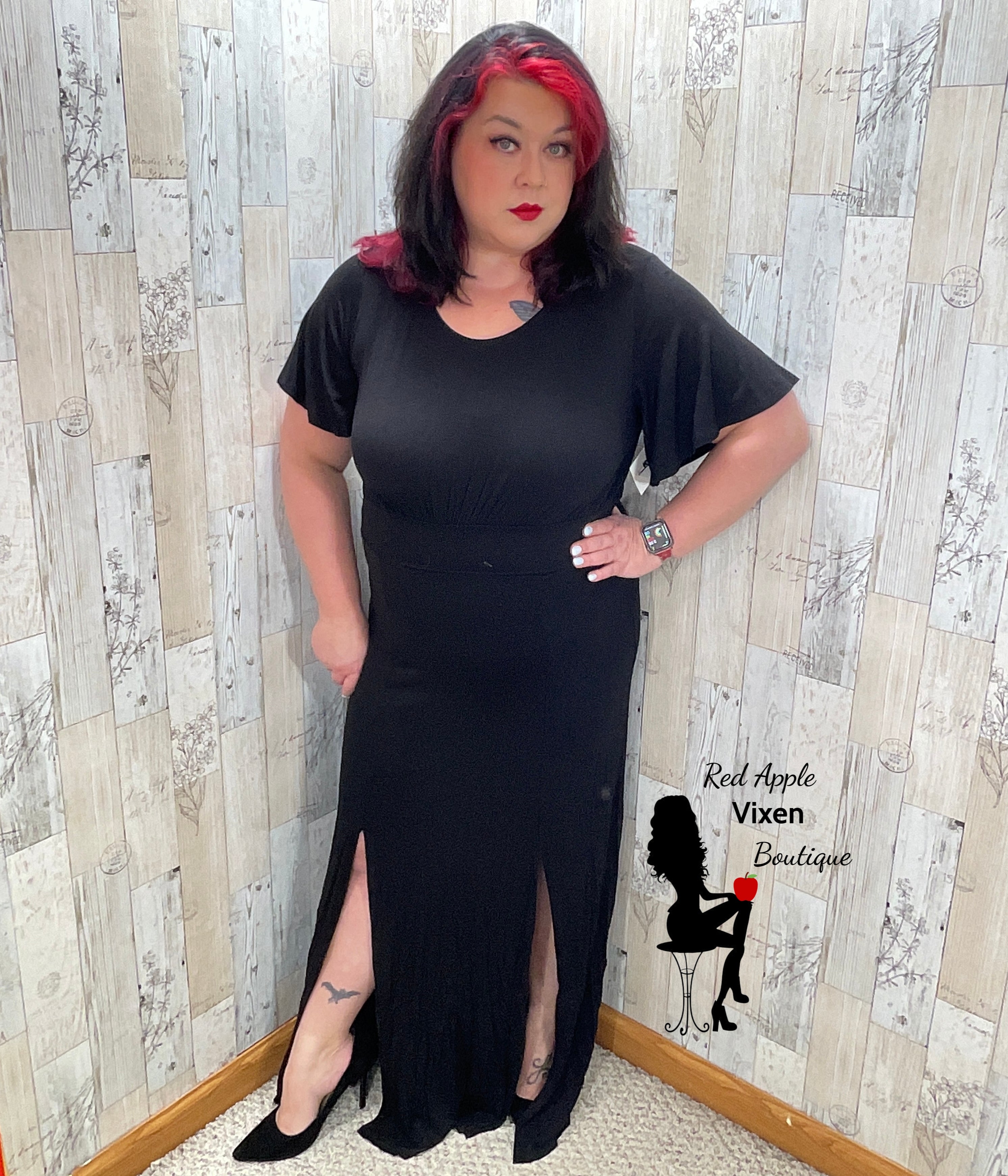 Double Split Black Maxi Dress Size 1XLarge and 2XLarge | Red Apple ...