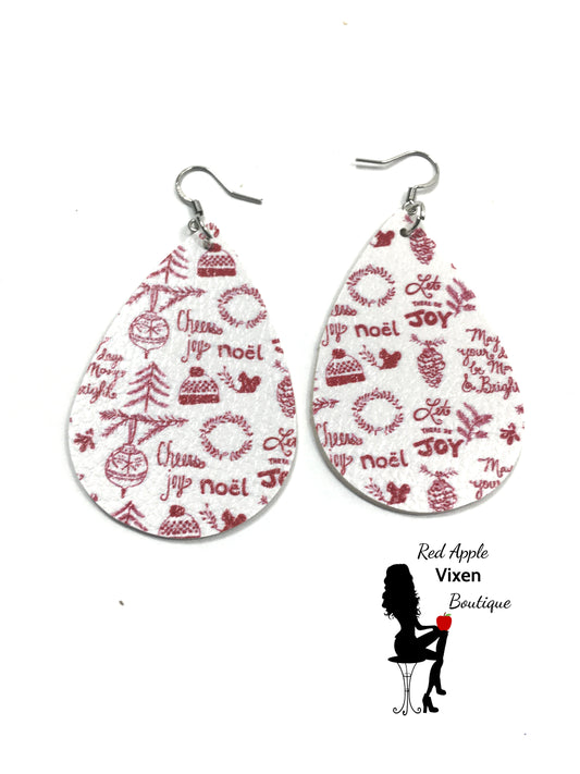 Christmas Quotes Faux Leather Earrings - Red Apple Vixen Boutique