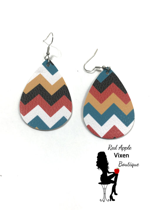 Chevron Print Faux Leather Earrings in an ornament - Red Apple Vixen Boutique