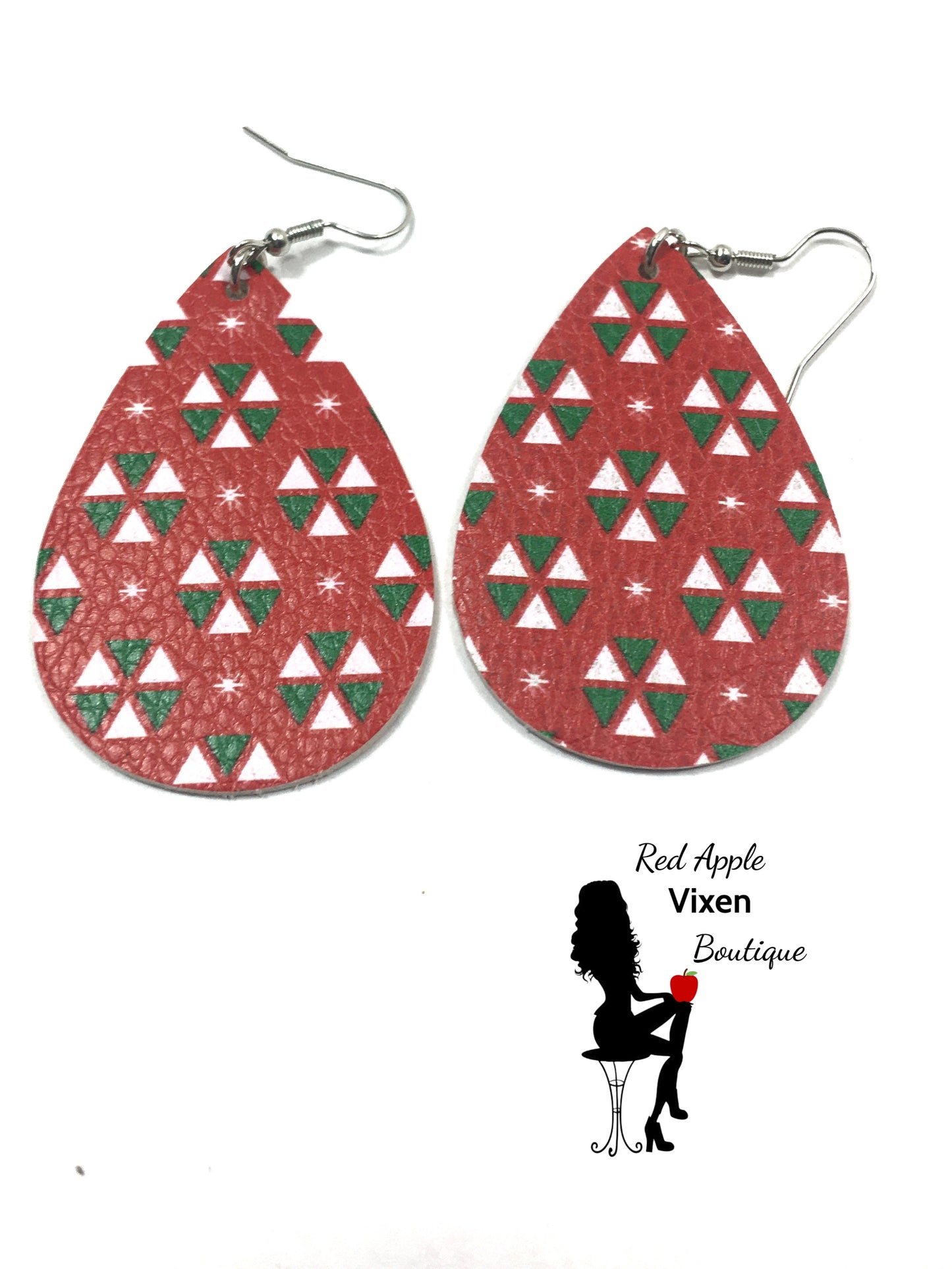 Holiday Print Faux Leather Earrings - Red Apple Vixen Boutique