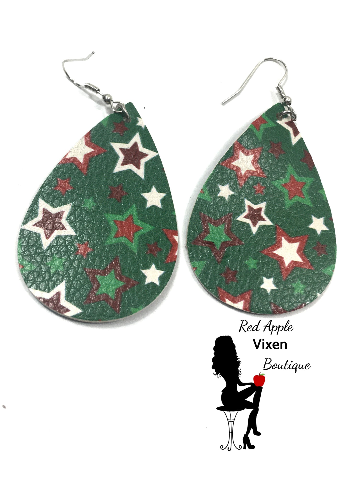 Stars Print Faux Leather Earrings - Red Apple Vixen Boutique