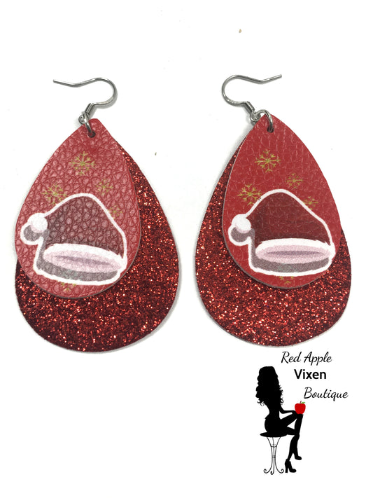 Layered Santa Hat Faux Leather Earrings - Red Apple Vixen Boutique