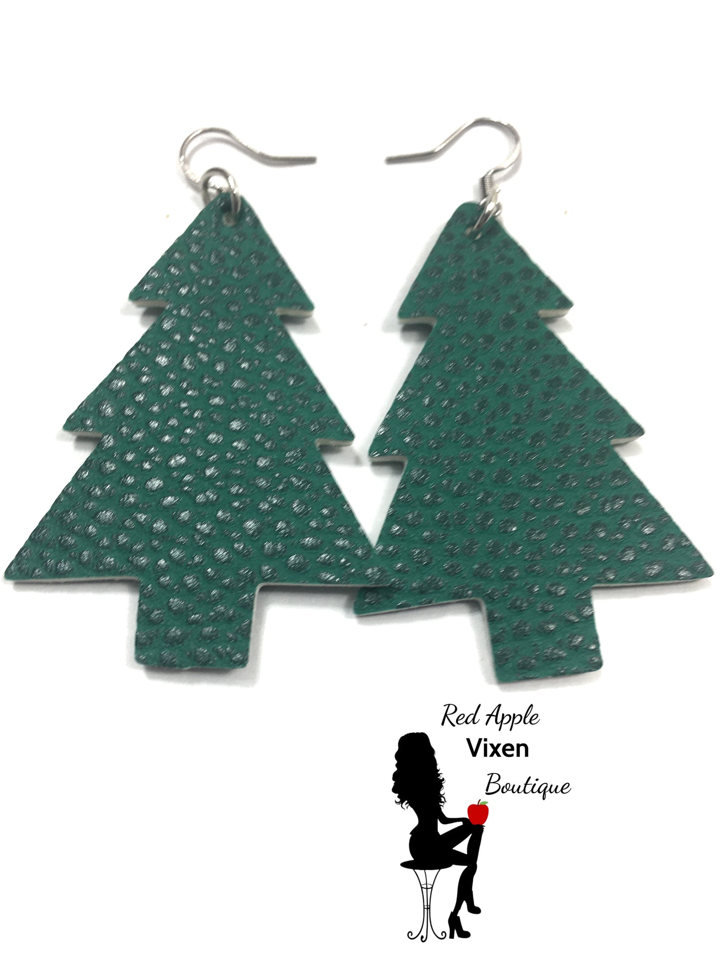 Green Cut Out Tree Faux Leather Earrings - Red Apple Vixen Boutique