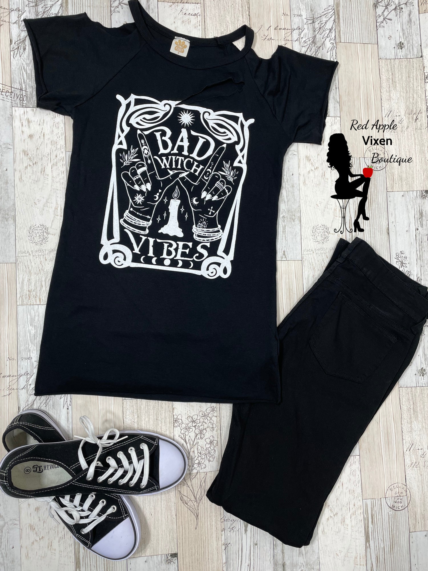 Bad Witch Vibes Cut Out Tee - Red Apple Vixen Boutique
