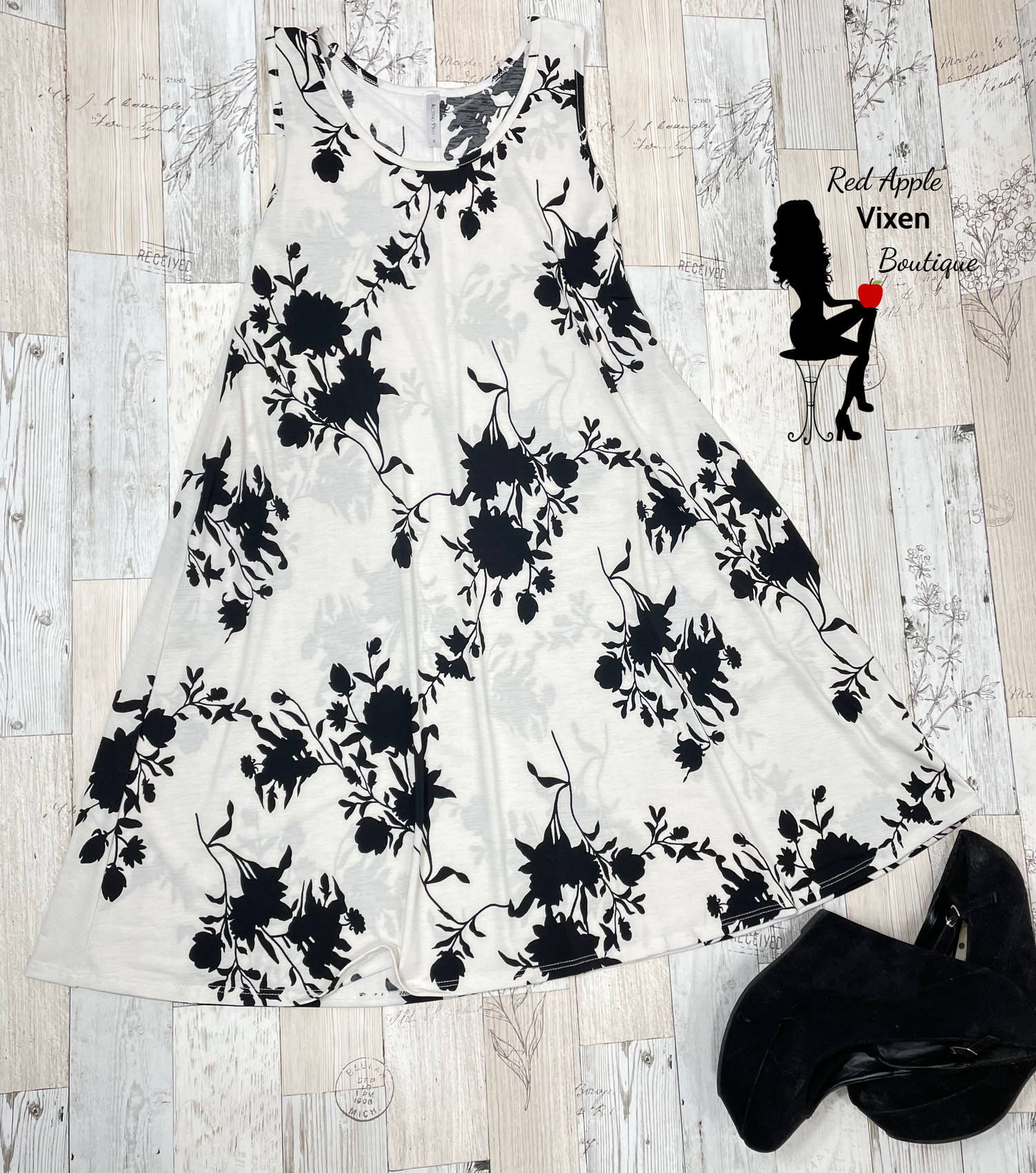 Black and White Floral Sleeveless Dress - Sassy Chick Clothing