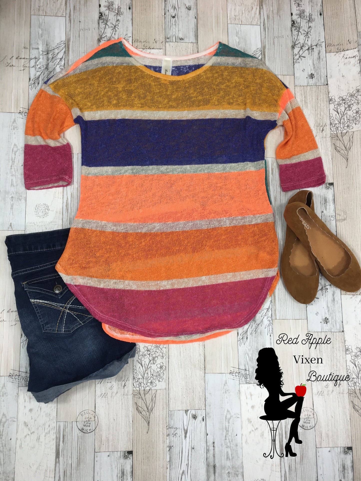 Loose Knit Multi Color Stripe Tunic - Red Apple Vixen Boutique