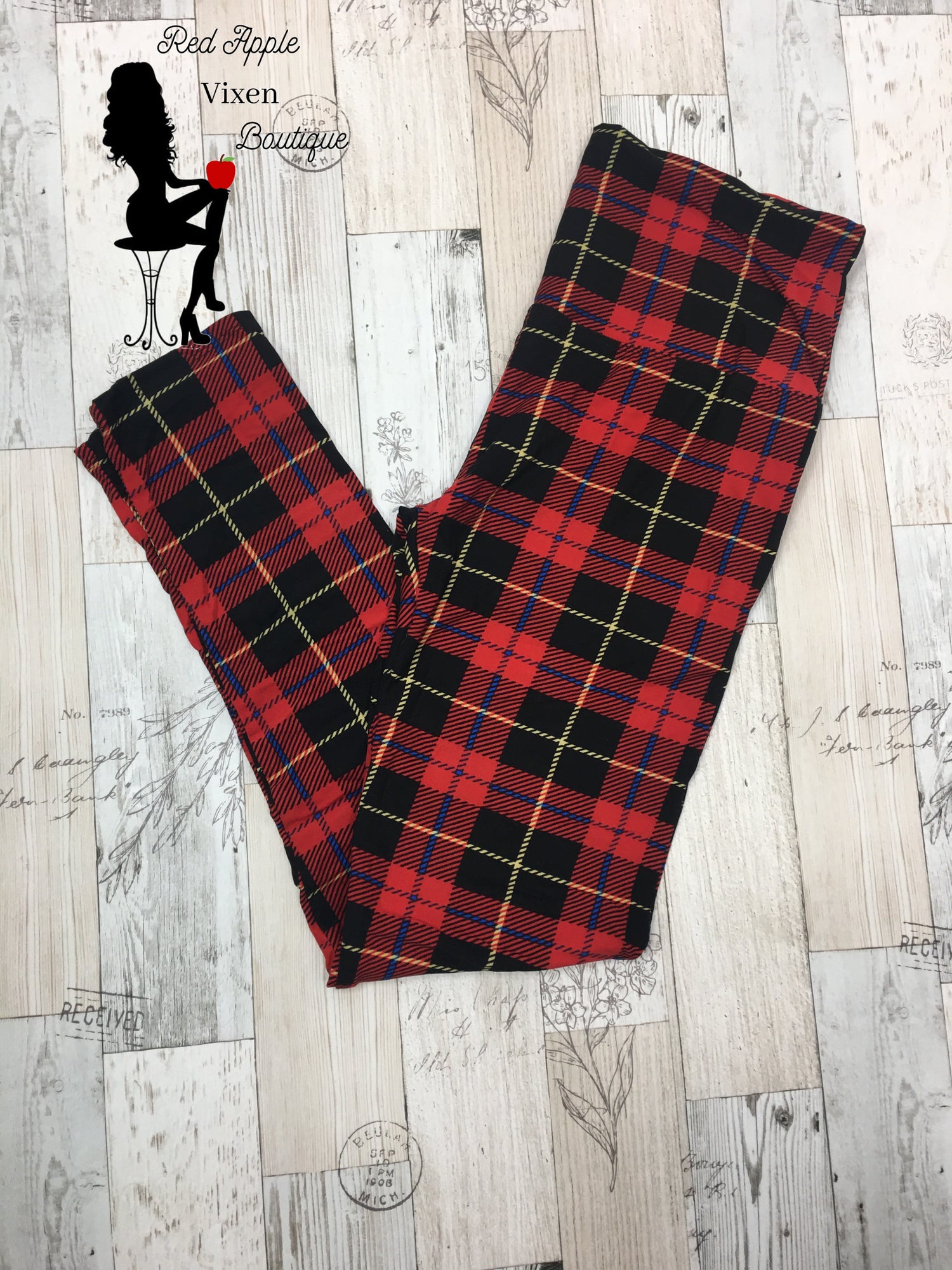 Plaid Print Full Length Leggings - Red Apple Vixen Boutique