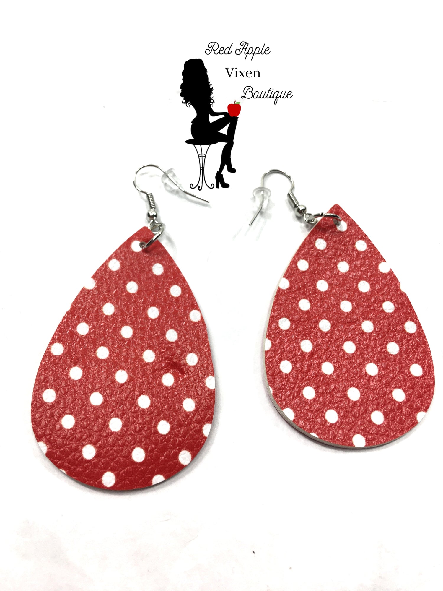 Red and White Polka Dot Print Earrings - Red Apple Vixen Boutique