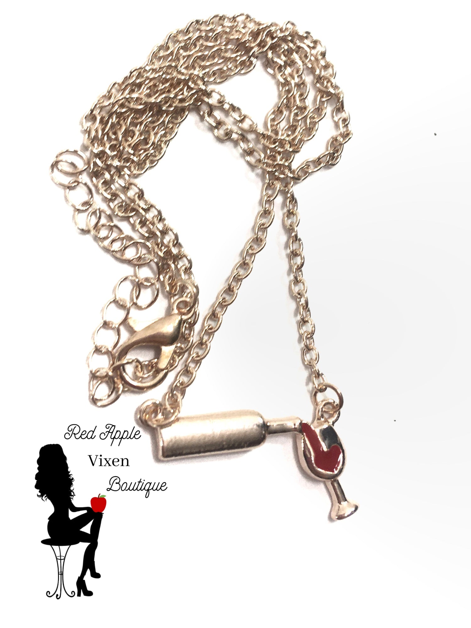 Rose Gold Bottle and Glass Pendant Necklace - Red Apple Vixen Boutique