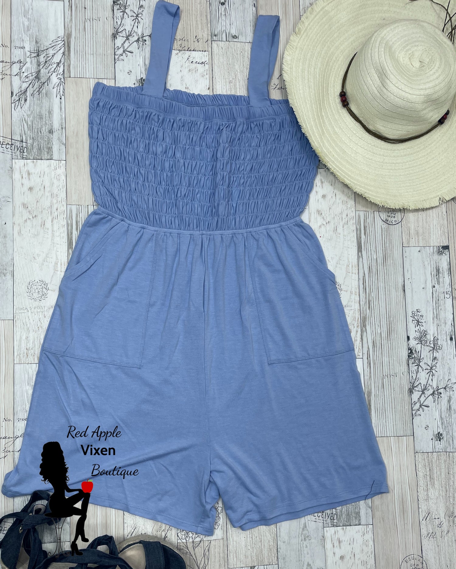 Smocked Top Romper with Pockets - Sassy Chick Clothing