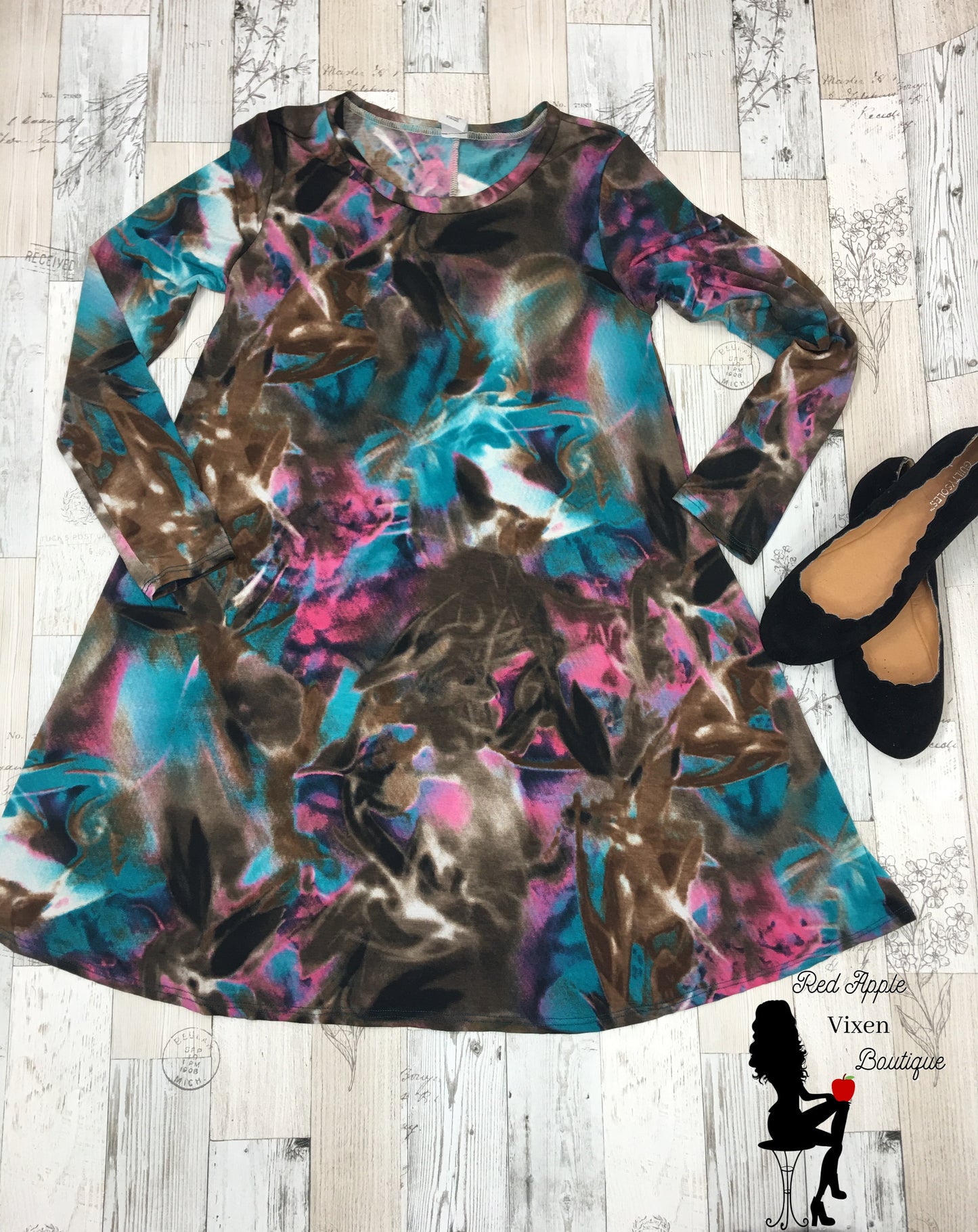 Brown Teal and Pink Tie Dye Dress - Red Apple Vixen Boutique