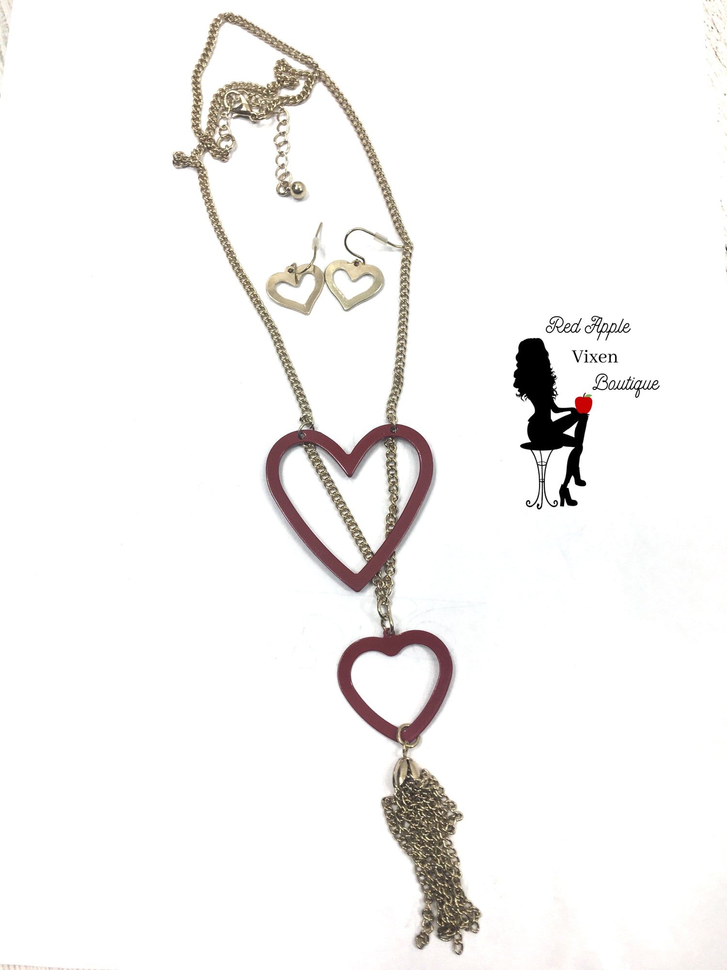 Double Heart Pendant Necklace - Red Apple Vixen Boutique