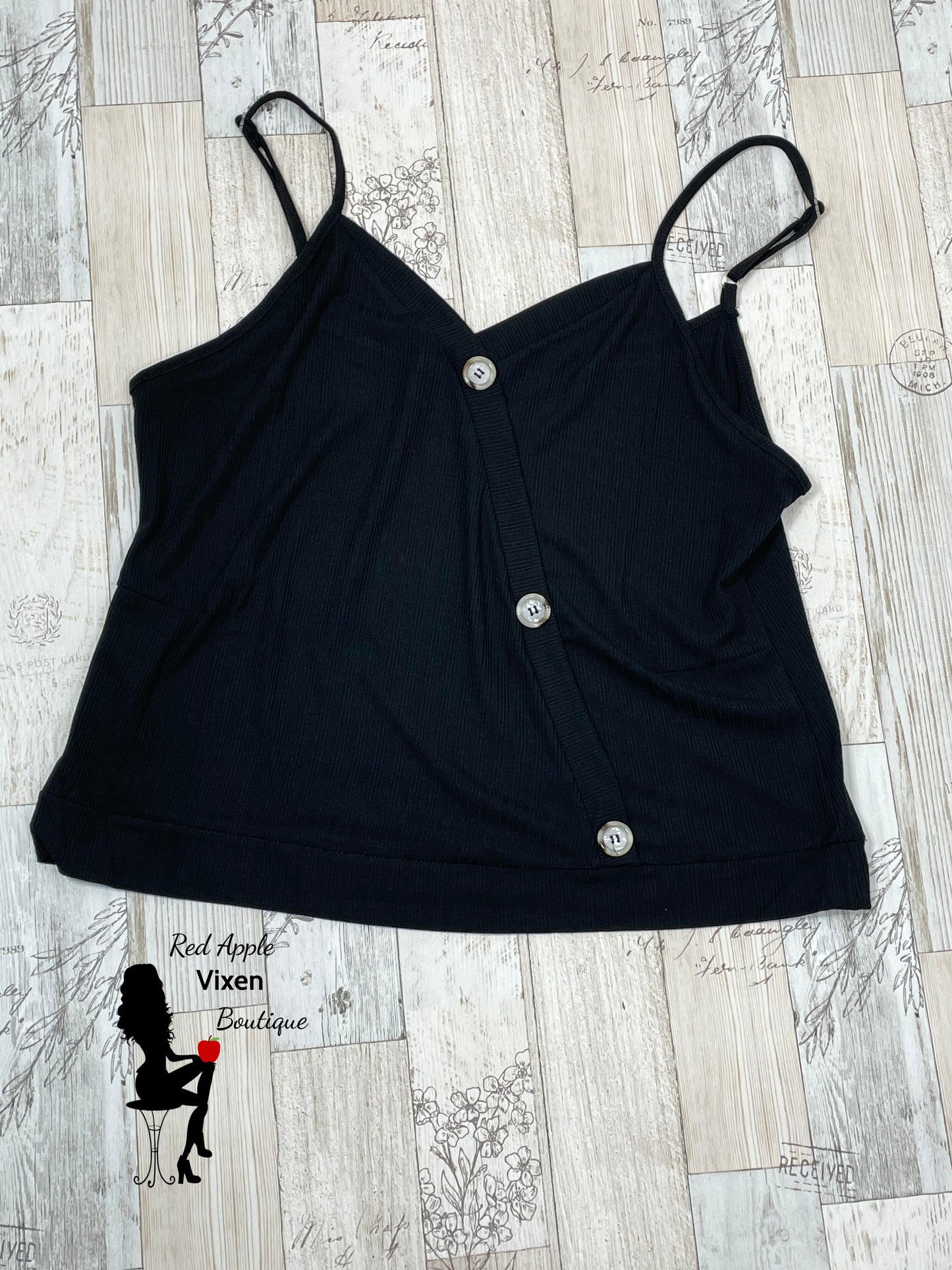 Black Ribbed Tank with Buttons - Red Apple Vixen Boutique