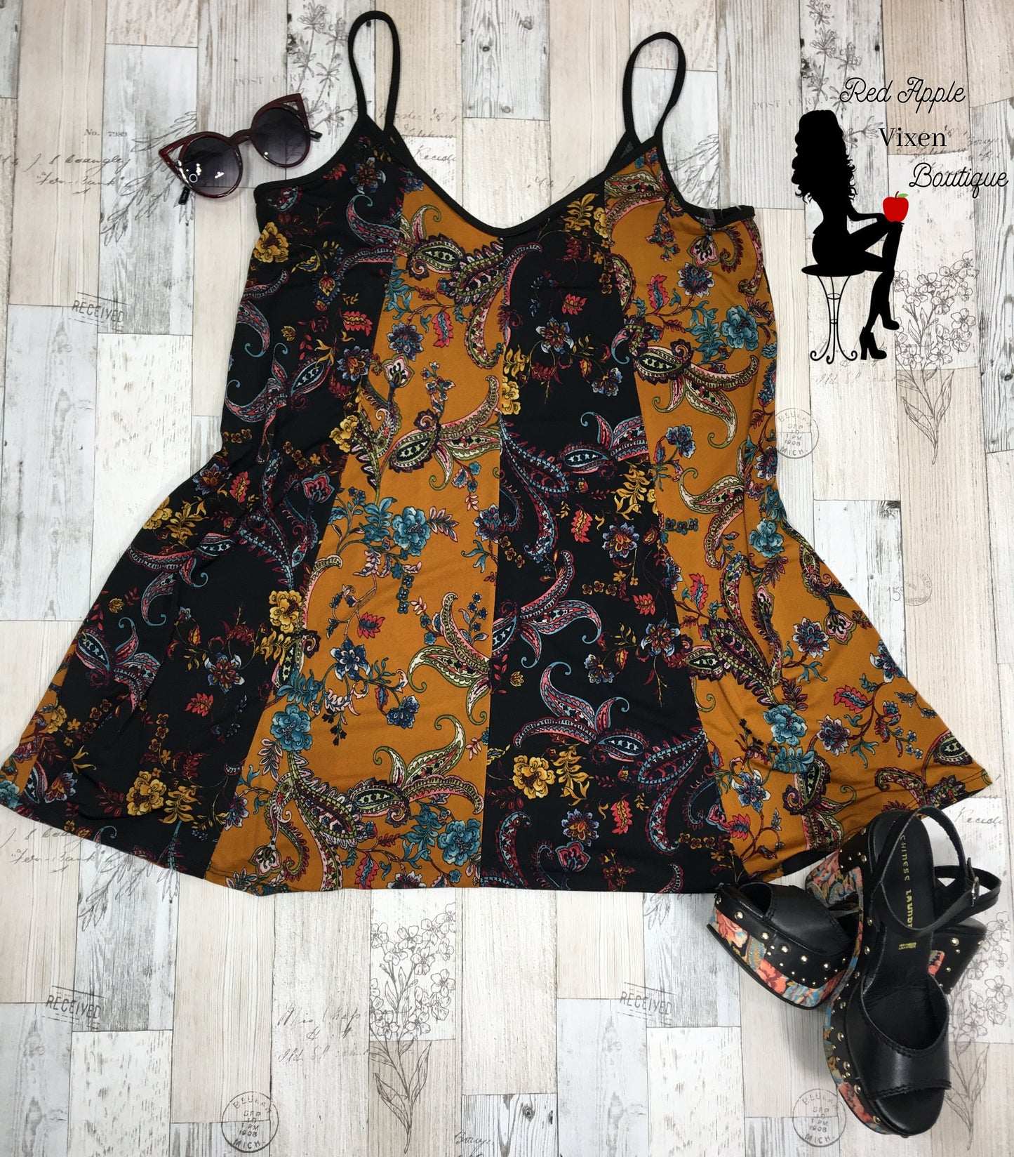 Sleeveless Black and Orange Floral Print Dress - Sassy Chick Clothing