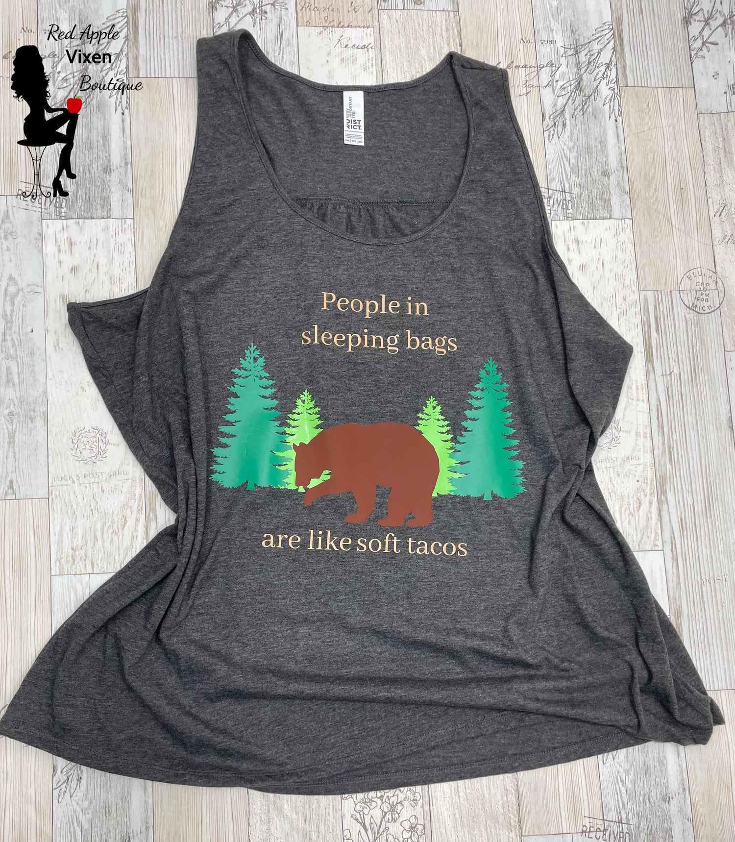 People in Sleeping Bags are Like Soft Tacos Graphic Gathered Back Tank Top - Sassy Chick Clothing