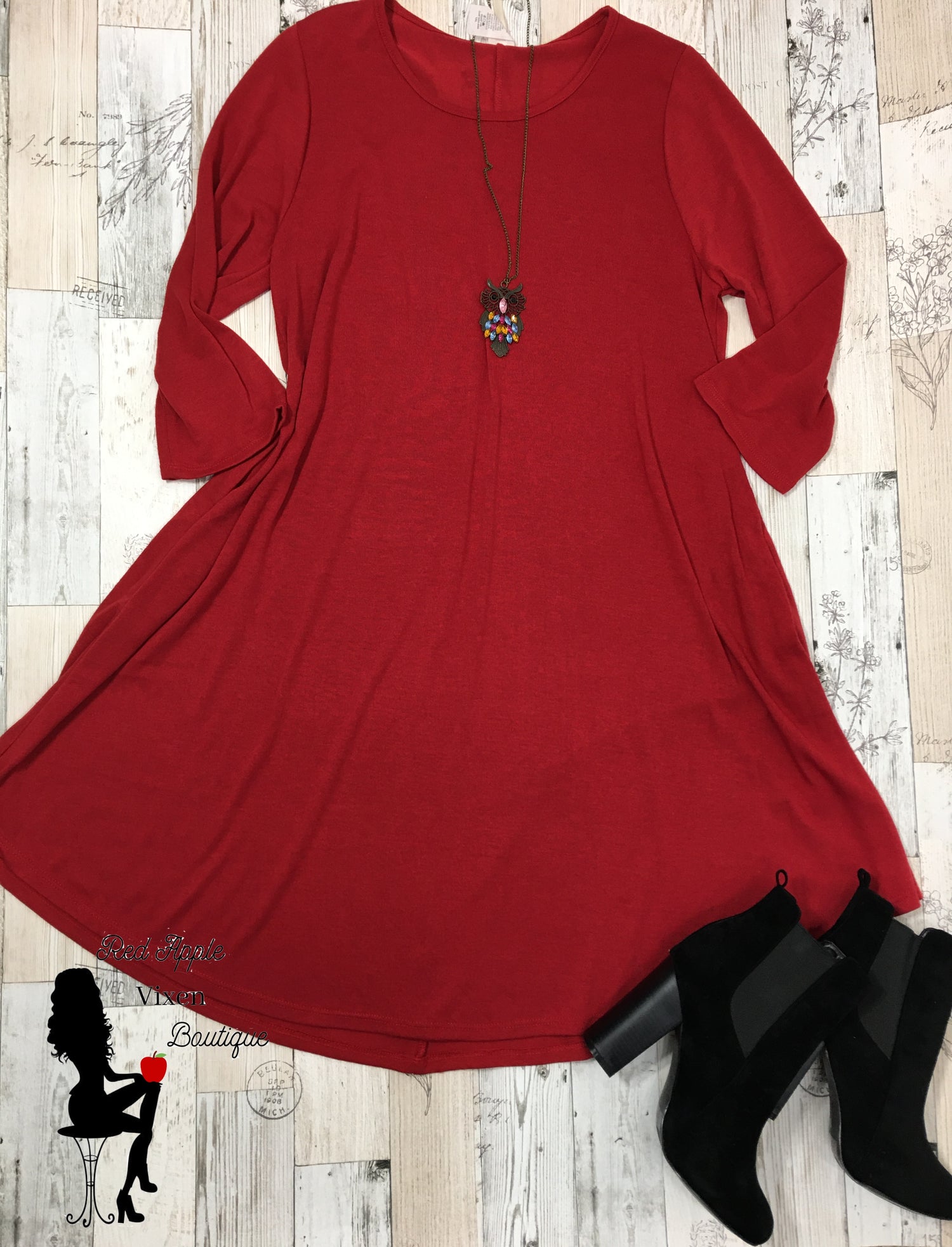 Solid Red Knit A-Line Dress - Red Apple Vixen Boutique