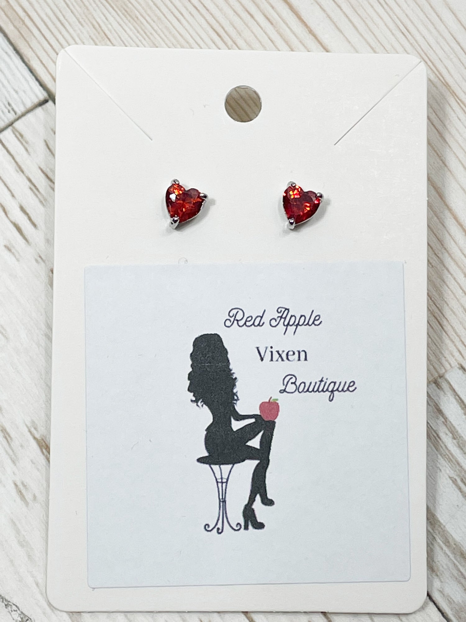 Heart Stud Earring With Austrian Crystals - Red Apple Vixen Boutique