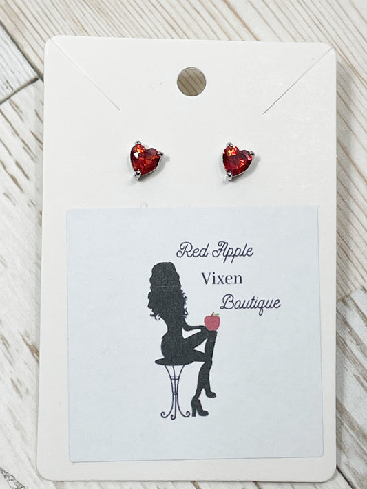 Heart Stud Earring With Austrian Crystals - Red Apple Vixen Boutique