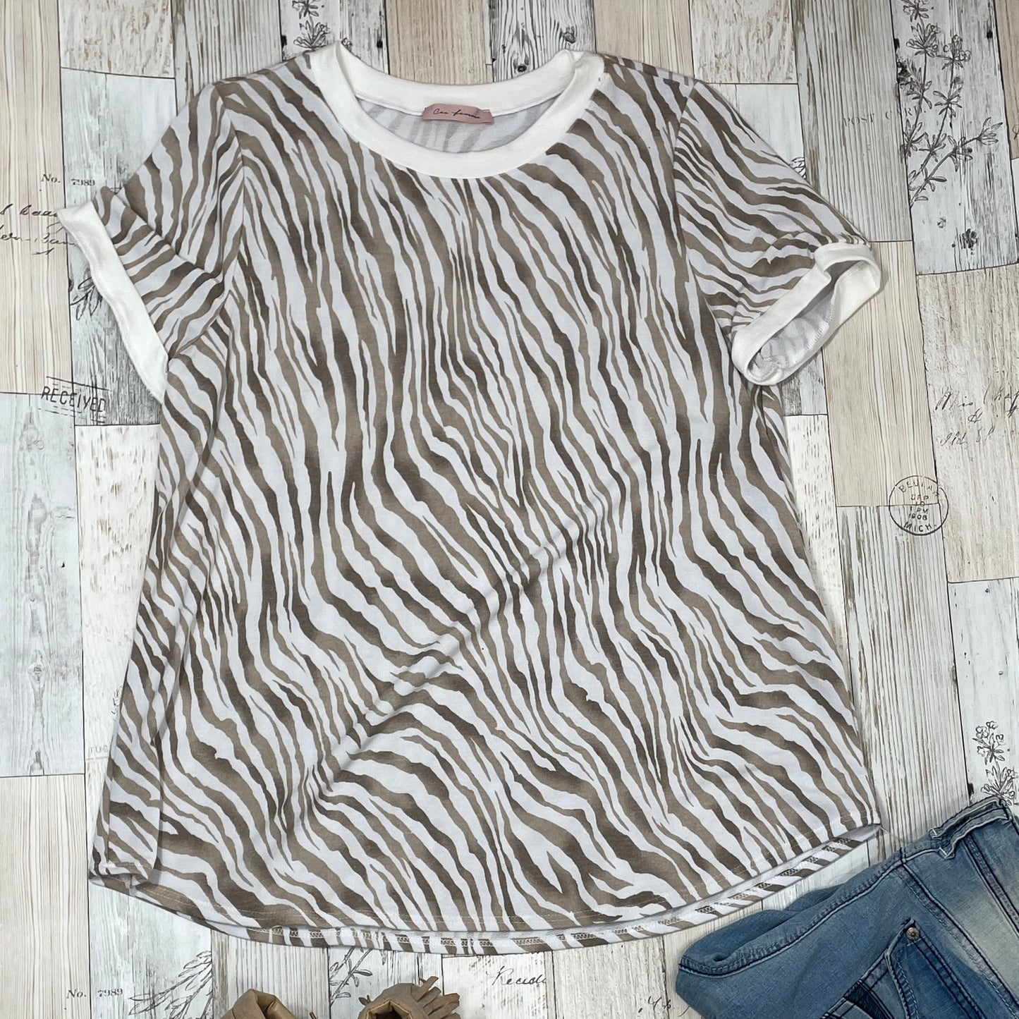 Tan Zebra Print Top Size XLarge and 2XLarge - Sassy Chick Clothing