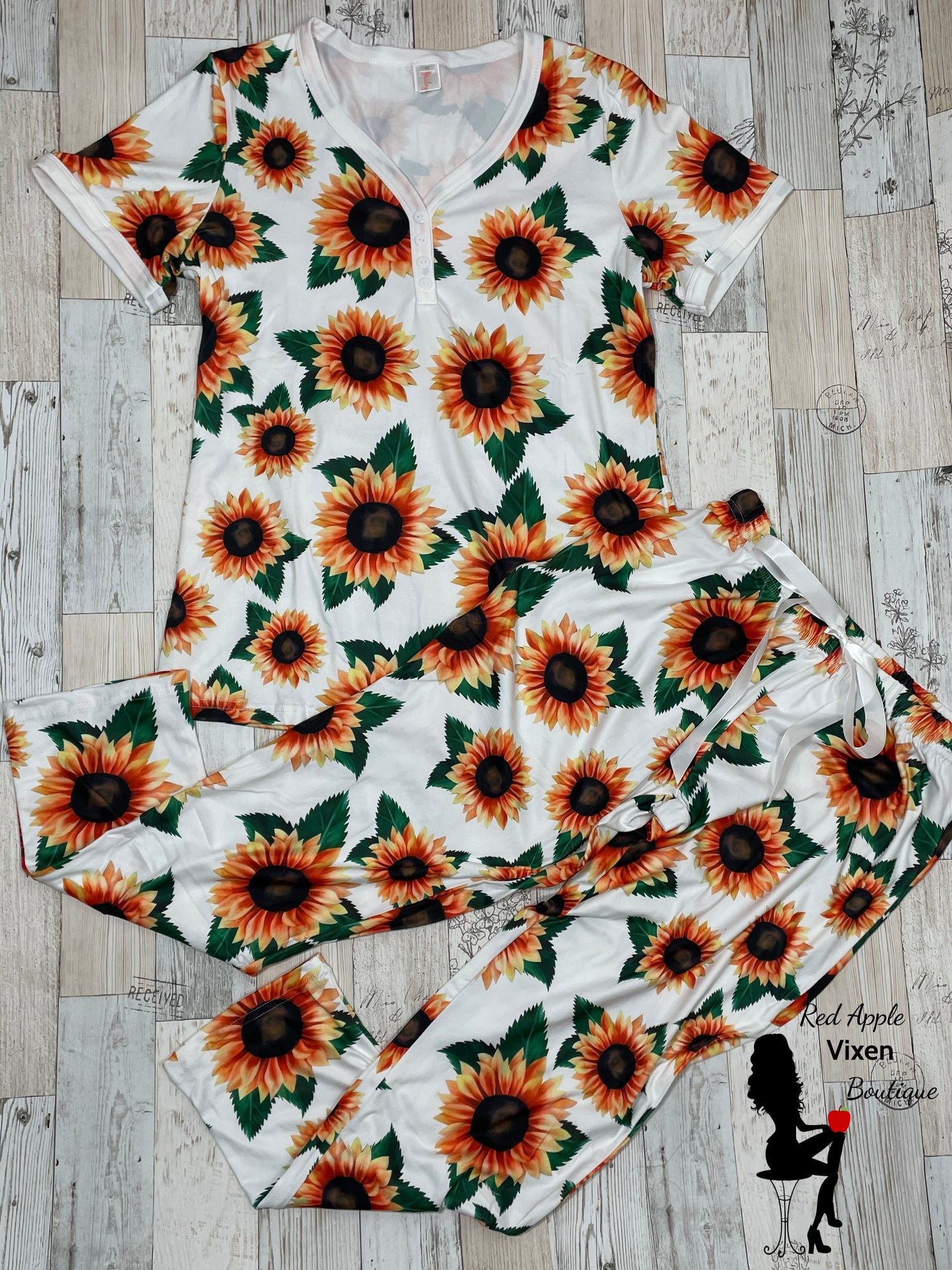 Sunflower Print Pajamas - Red Apple Vixen Boutique
