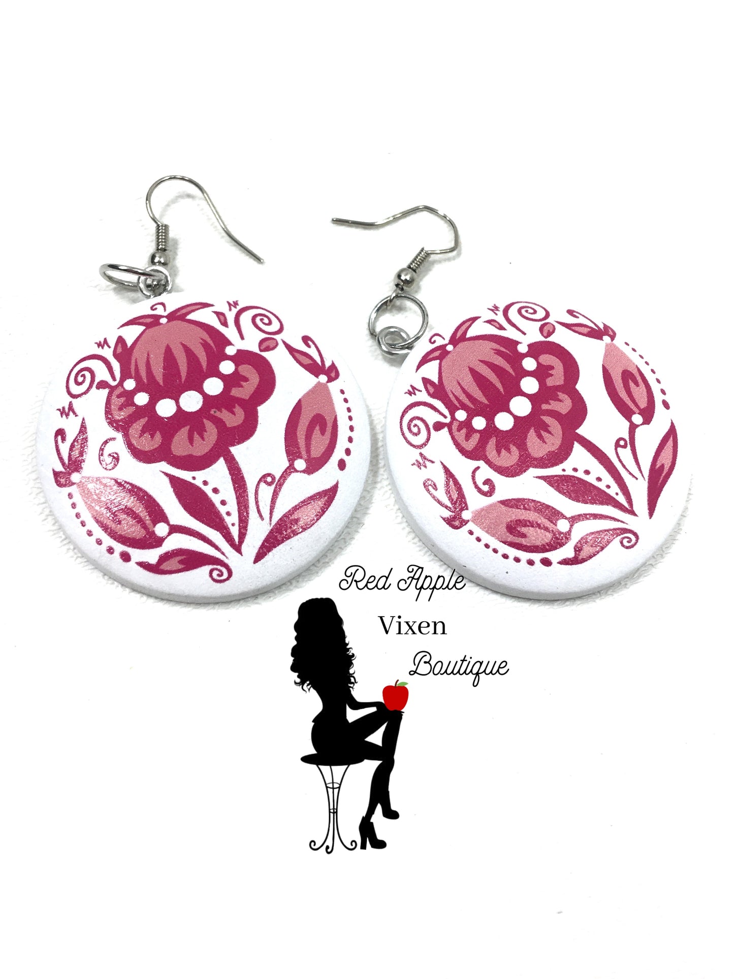 Wood Floral Painted Earrings - Red Apple Vixen Boutique