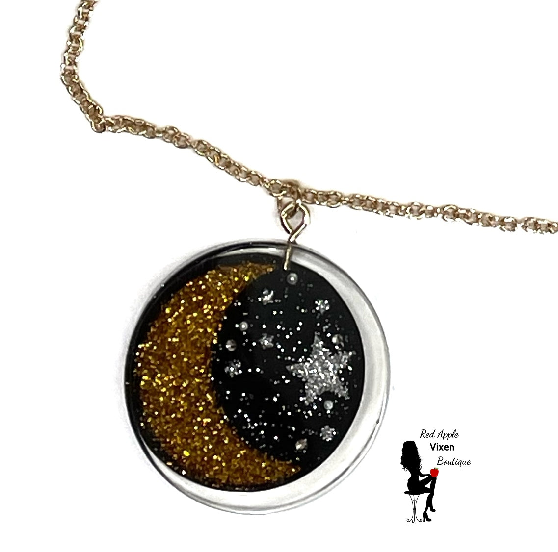 Glitter Moon & Stars Acetate Necklace - Red Apple Vixen Boutique