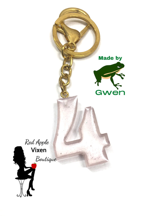 Number 4 Resin Keychain - Red Apple Vixen Boutique