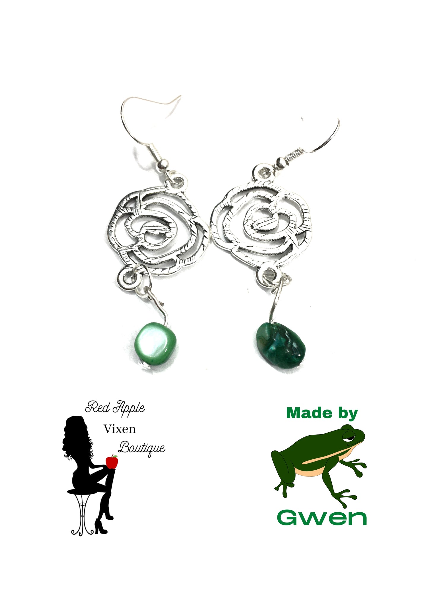 Cut Out Rose Earrings with Green Stones - Sassy Chick Clothing