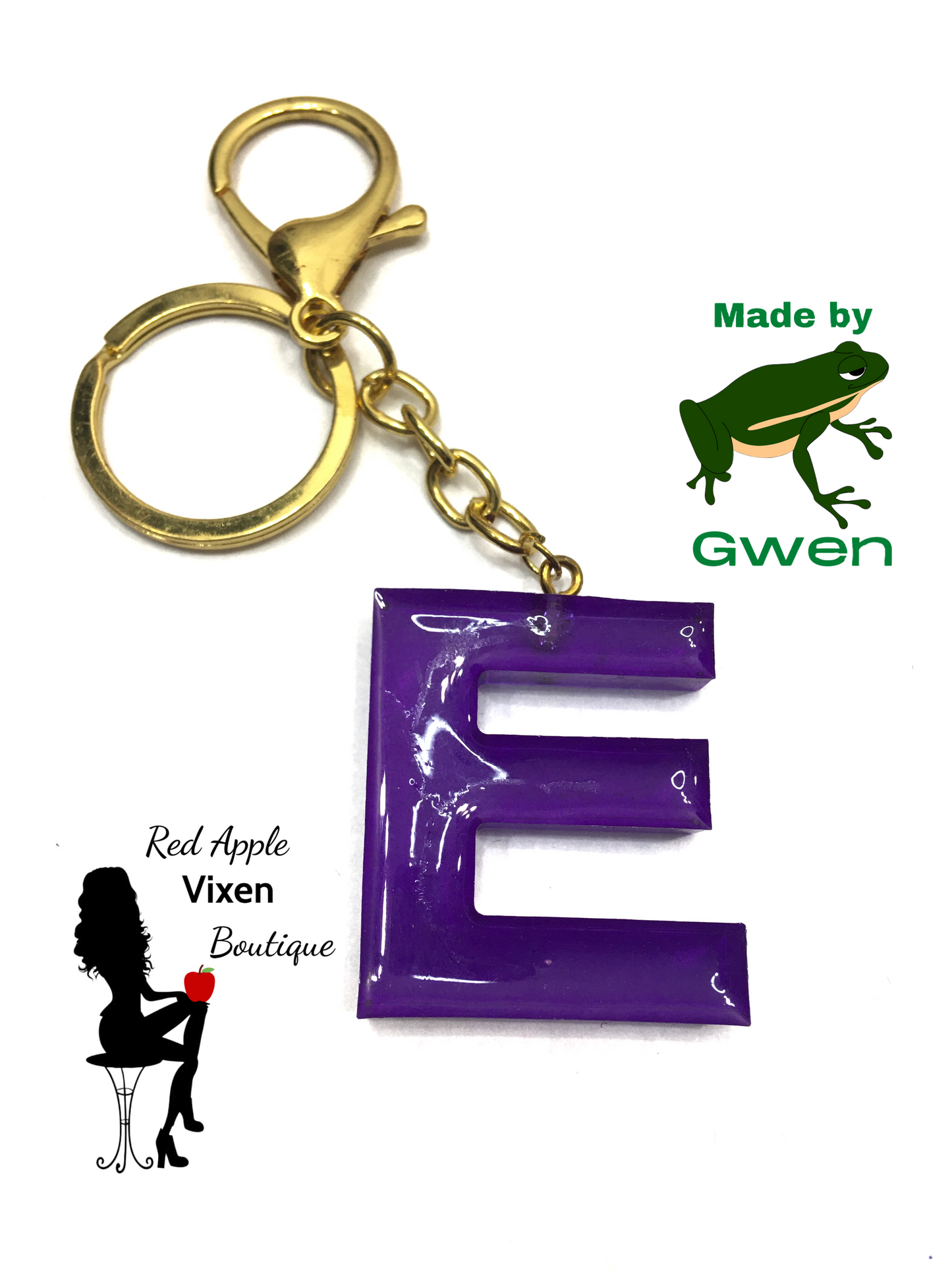 Letter E Resin Key Chain - Red Apple Vixen Boutique