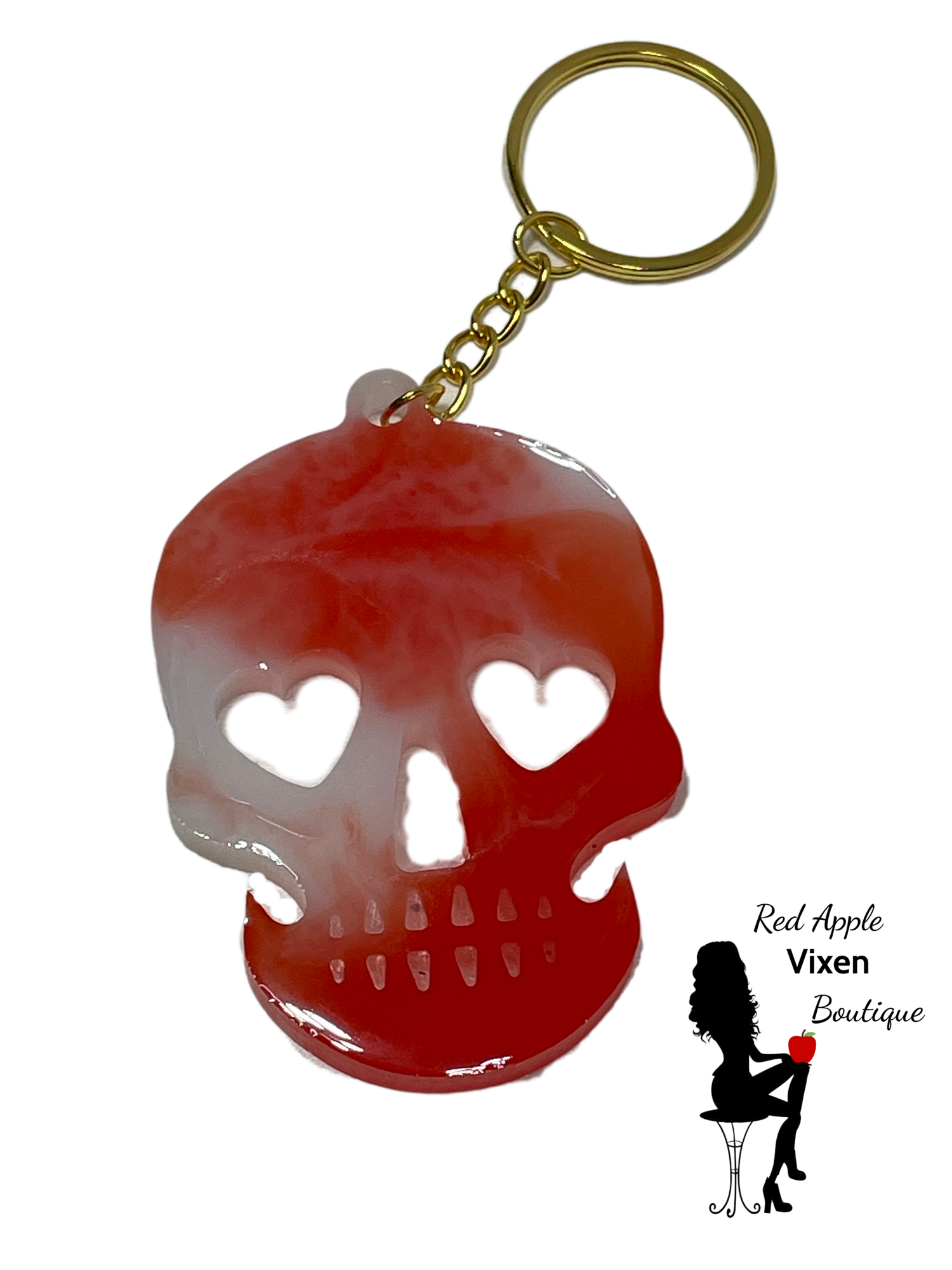 Heart Eyes Skull Resin Keychains - Red Apple Vixen Boutique