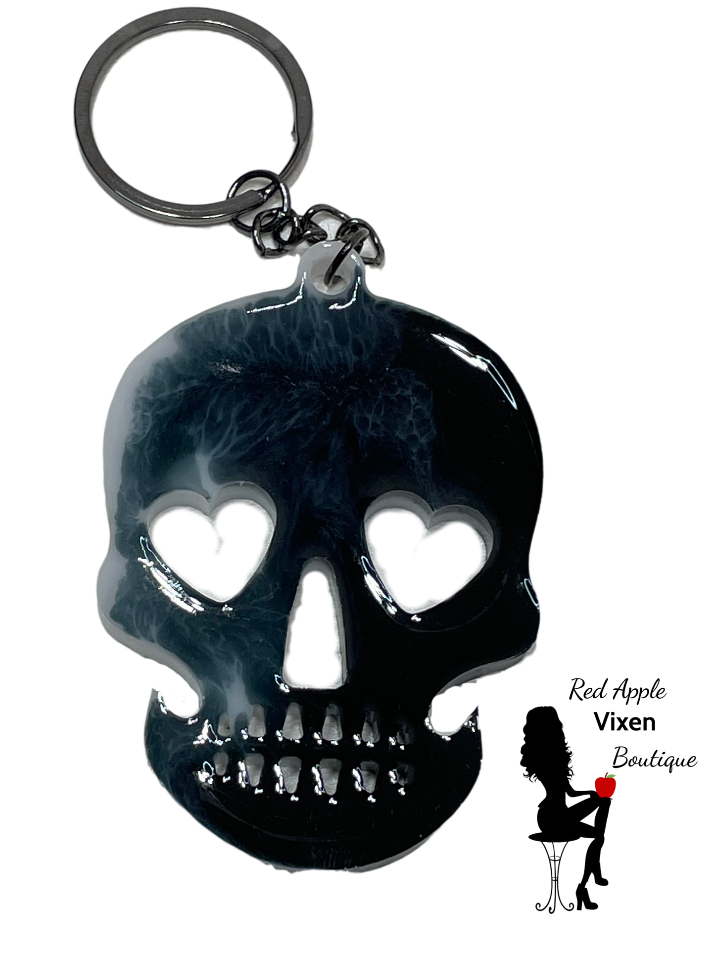 Heart Eyes Skull Resin Keychains - Red Apple Vixen Boutique