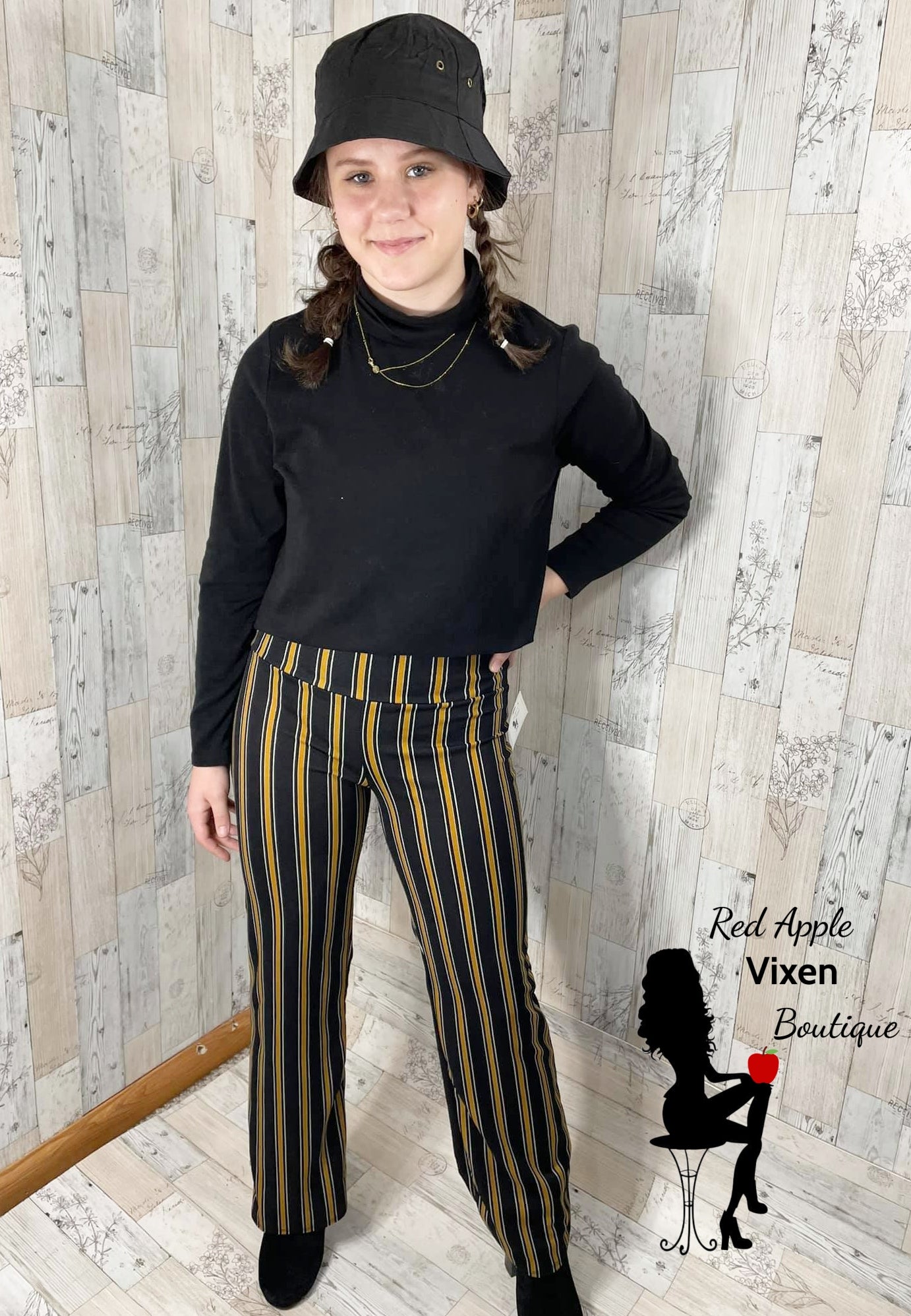 Black and Gold Striped Pants - Red Apple Vixen Boutique