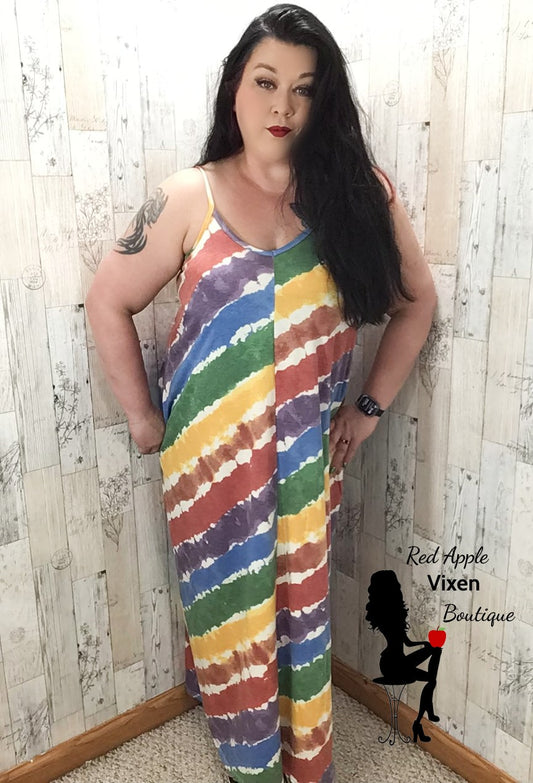 Rainbow V-neck Maxi Dress - Sassy Chick Clothing