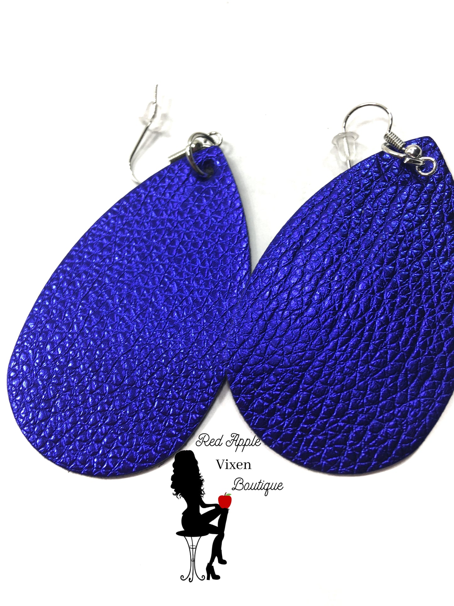 Metallic Blue Faux Leather Earrings - Sassy Chick Clothing