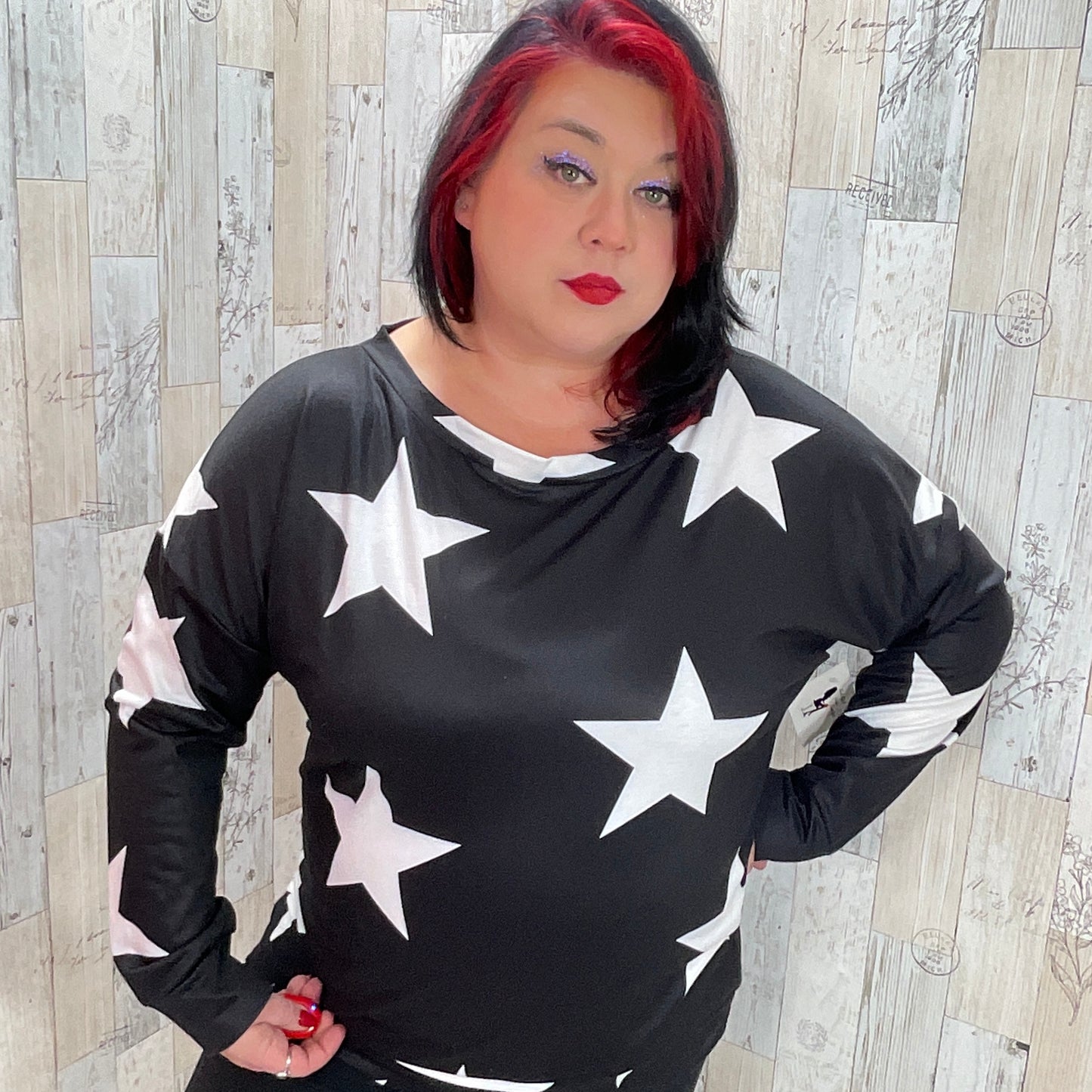Black and White Star Print Sweatshirt - Sassy Chick Clothing