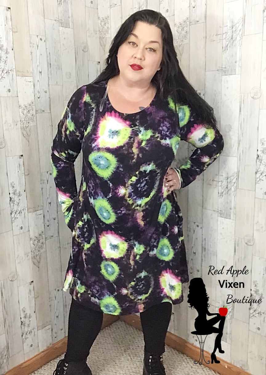 Black and Green Long Sleeve Dress - Red Apple Vixen Boutique