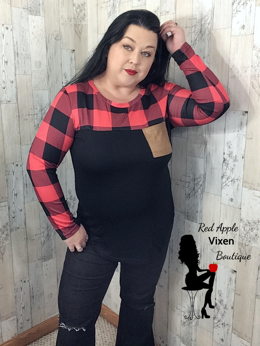 Plaid and Black Tunic - Red Apple Vixen Boutique