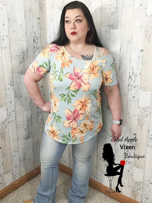 Off Shoulder Floral Print Tunic - Sassy Chick Clothing