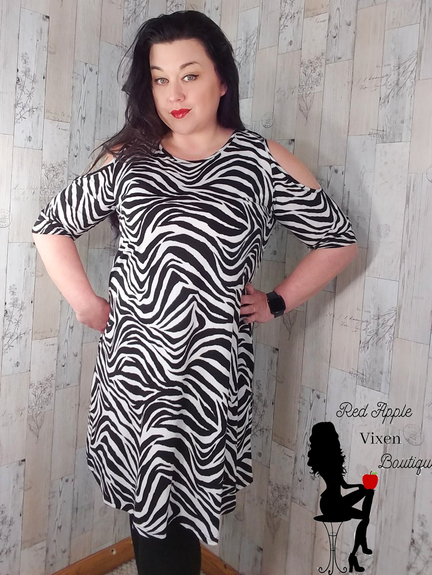 Cold Shoulder Zebra Print Dress - Red Apple Vixen Boutique